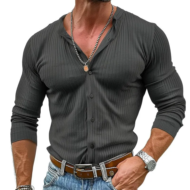 BACKWOODS | Men's Solid Color Striped Round Neck Long Sleeve Shirt
