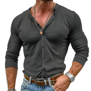 BACKWOODS | Men's Solid Color Striped Round Neck Long Sleeve Shirt