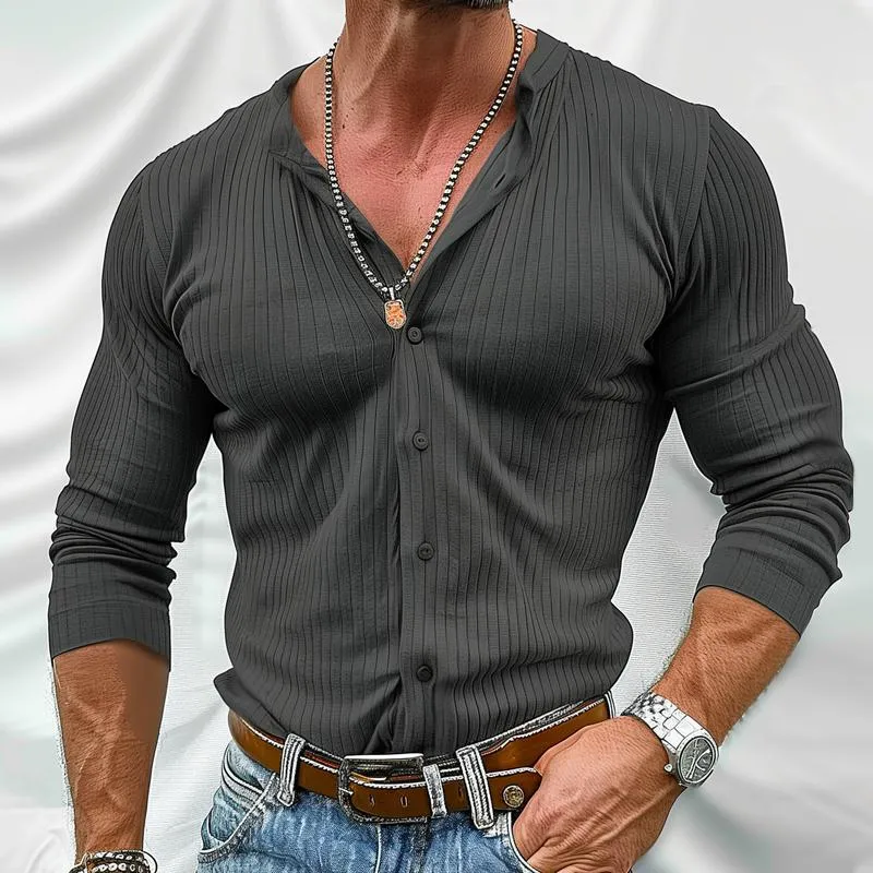 BACKWOODS | Men's Solid Color Striped Round Neck Long Sleeve Shirt