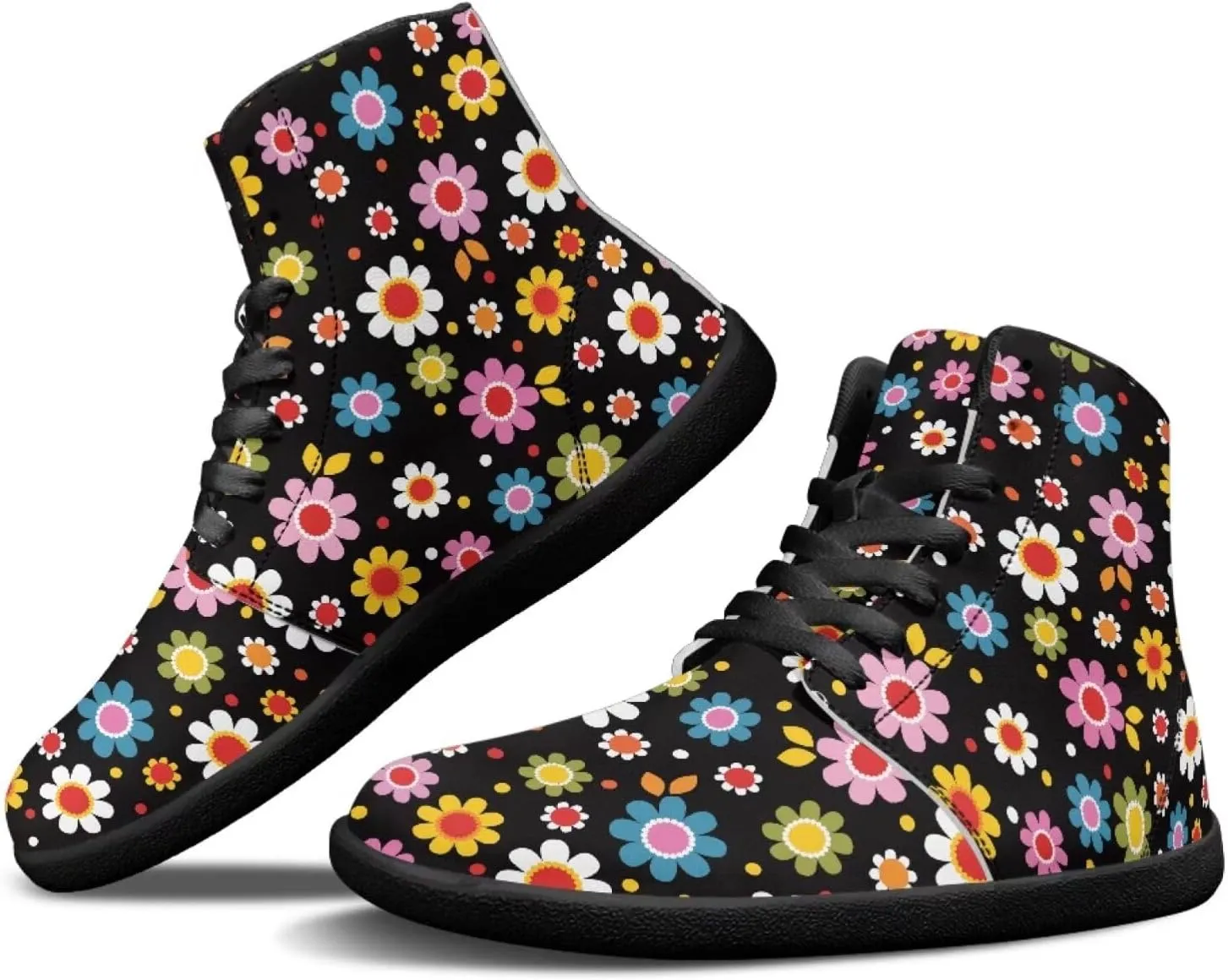 Binienty Wide Width Barefoot Shoes Men Women PU High Top Lace-up Cross-Trainer Sneakers Non Slip Flats