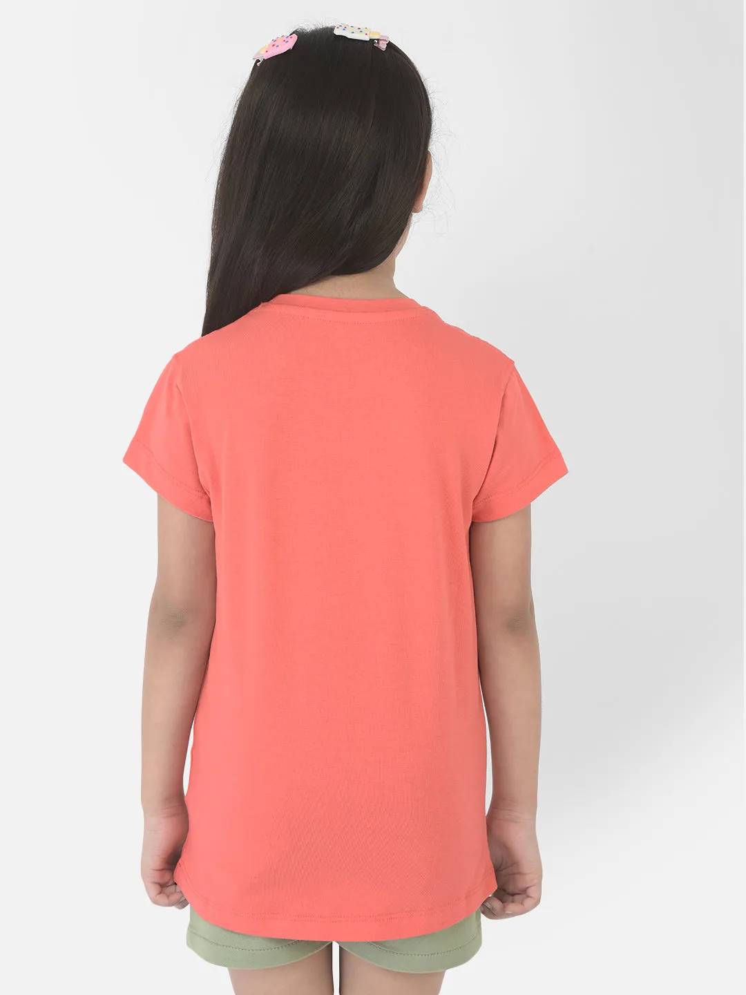 Coral Pink Round Neck T-Shirt