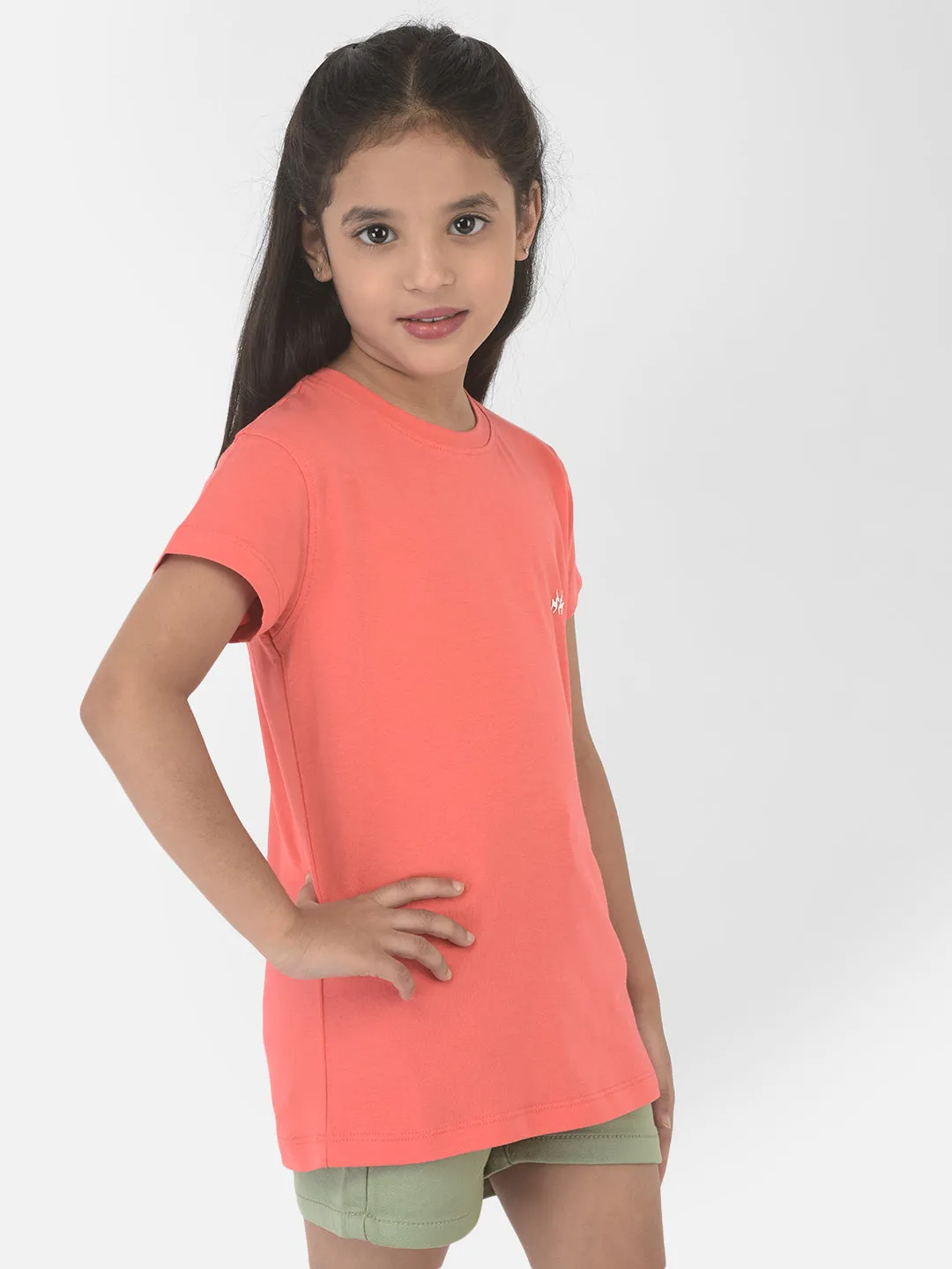 Coral Pink Round Neck T-Shirt