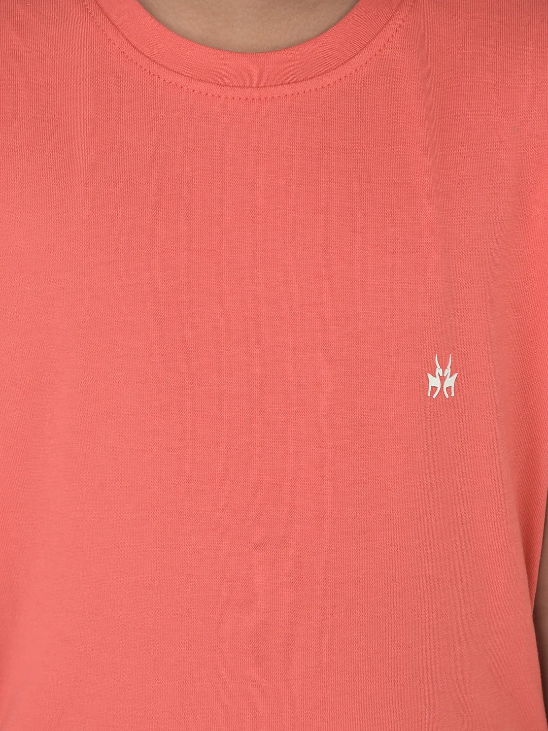 Coral Pink Round Neck T-Shirt