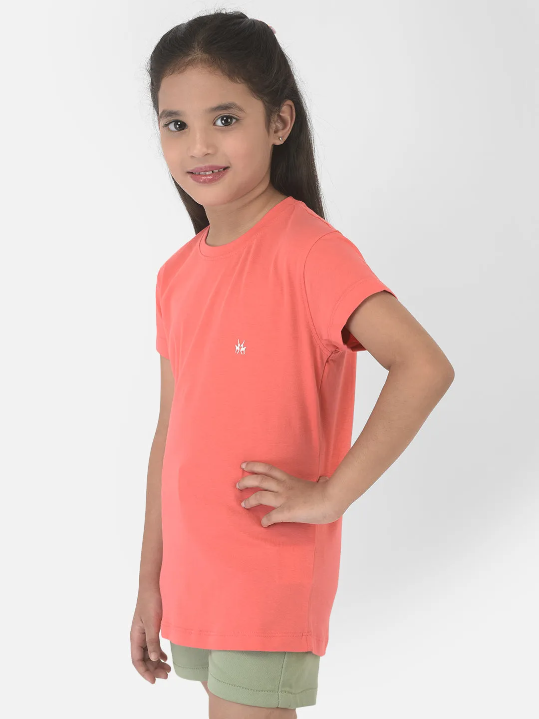 Coral Pink Round Neck T-Shirt
