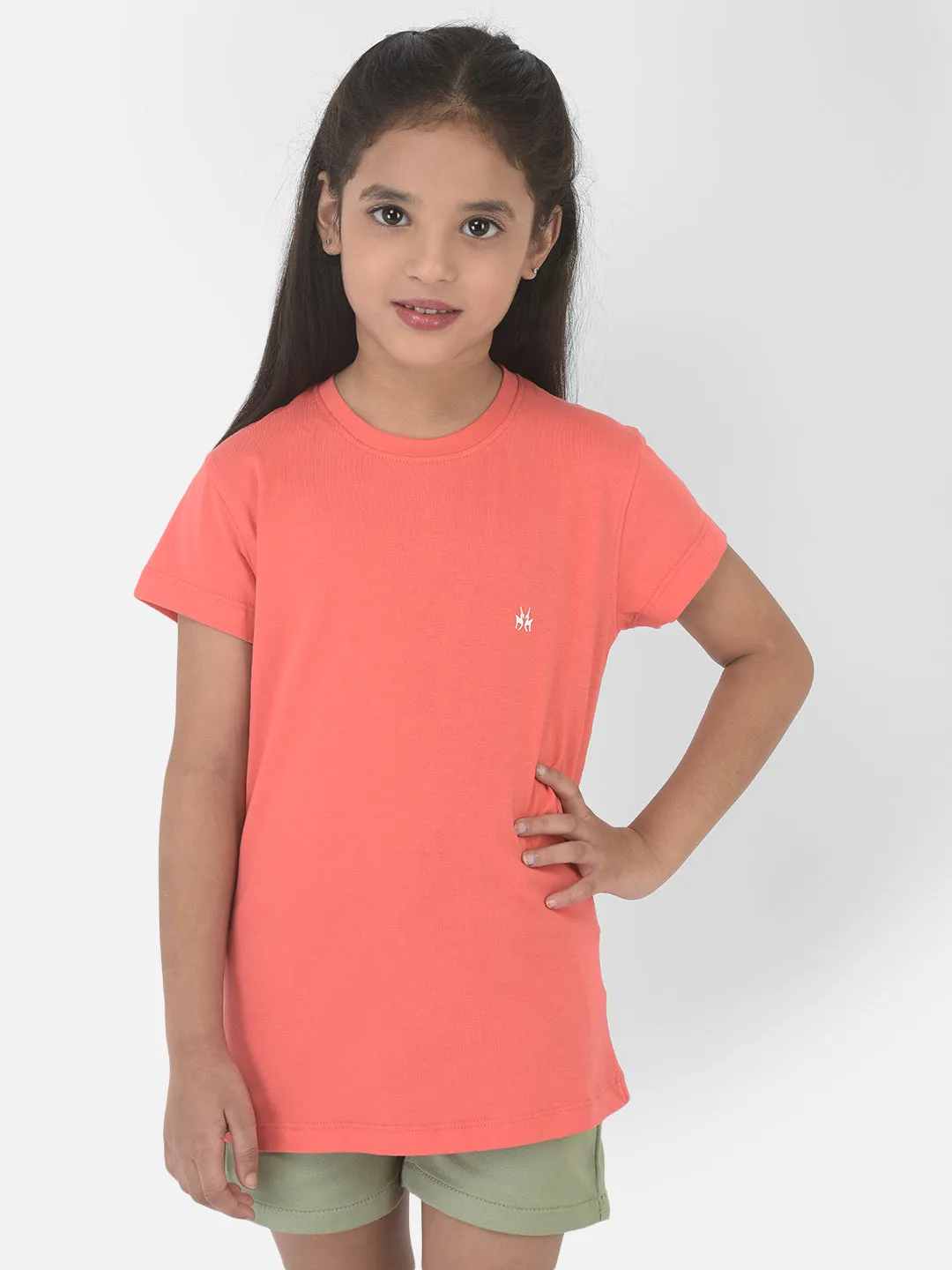 Coral Pink Round Neck T-Shirt