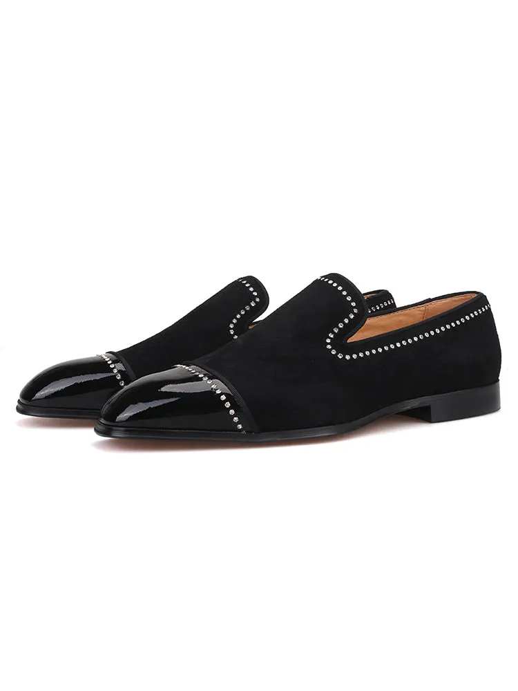 European and American banquet wedding style classic slip-on yuppie shoes cowhide frosted men's loafers rhinestone accessories