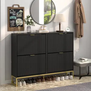 everyday Free Standing Shoe Storage Cabinet with 2 Flip Drawers, Wooden Brown, 39.68 lb