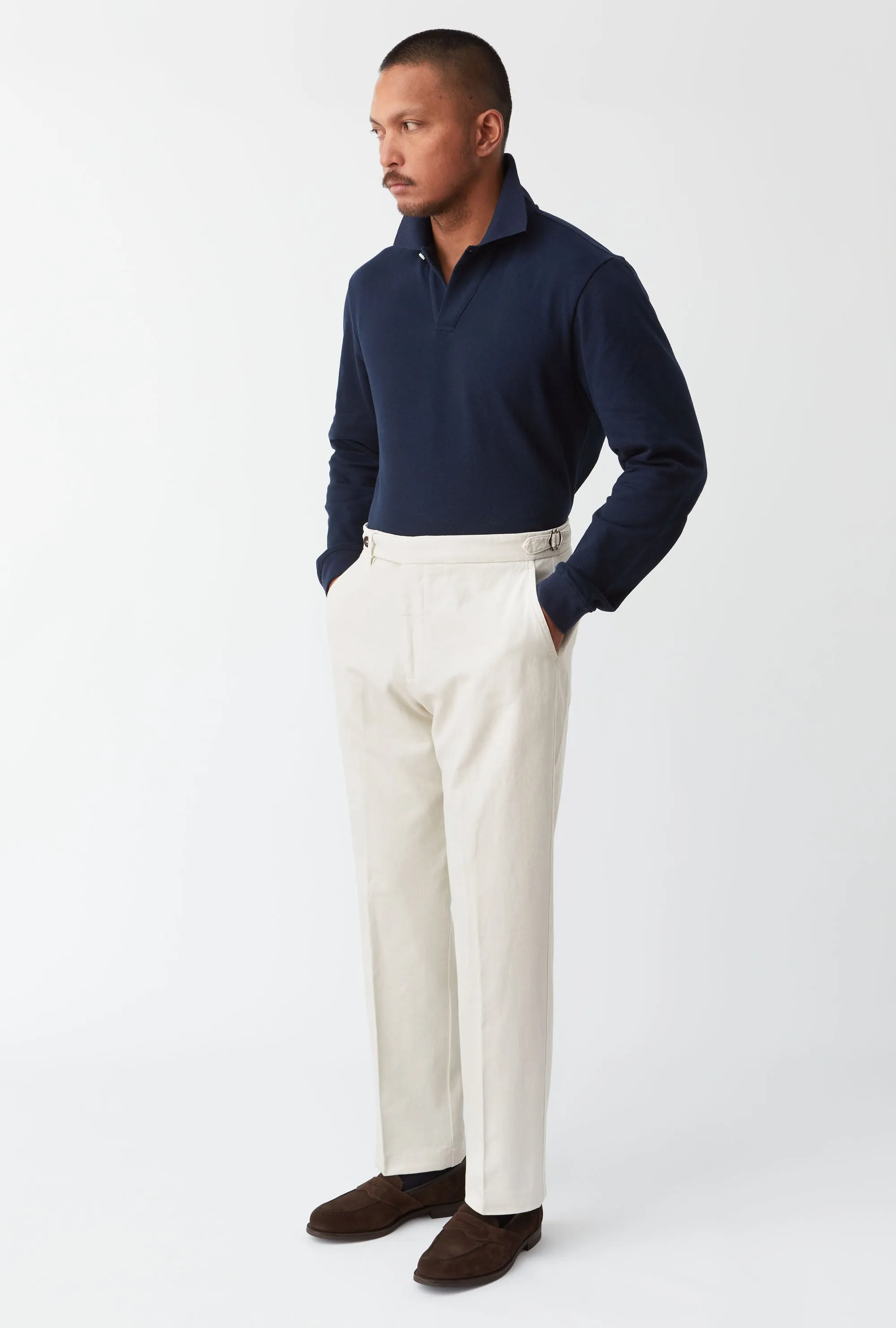 Garment Dyed Flat Front Cotton Trouser Stone