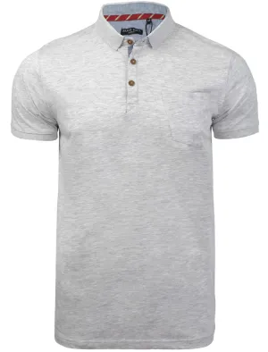 JuliusG Jersey Polo Shirt With Chest Pocket in White Grey Marl