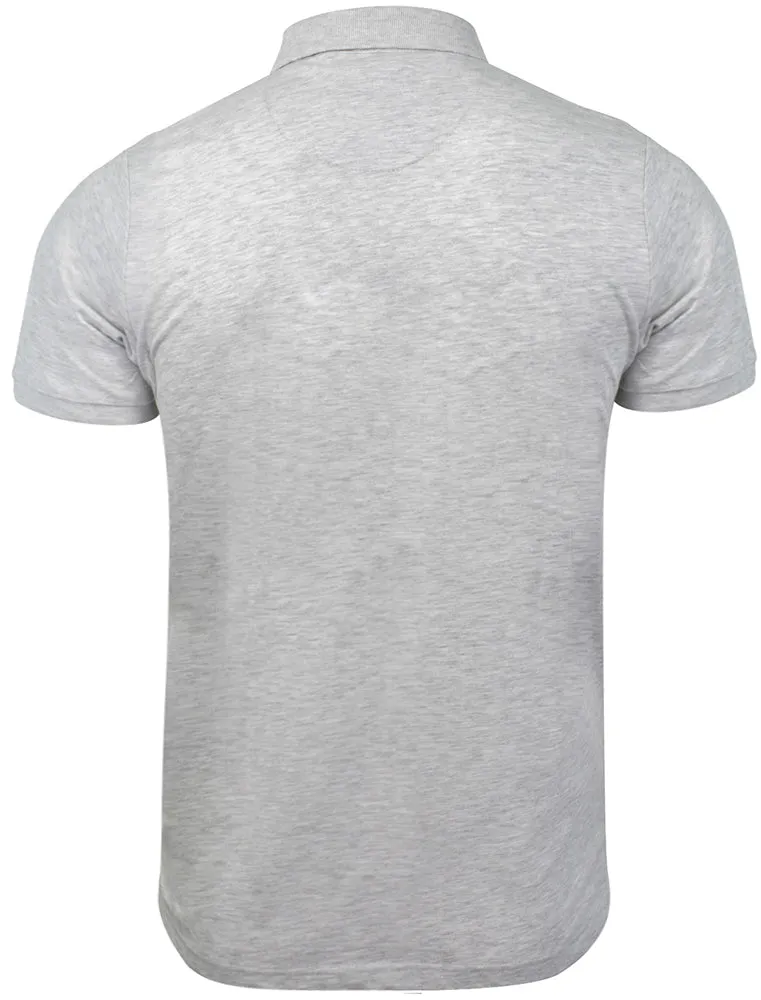 JuliusG Jersey Polo Shirt With Chest Pocket in White Grey Marl