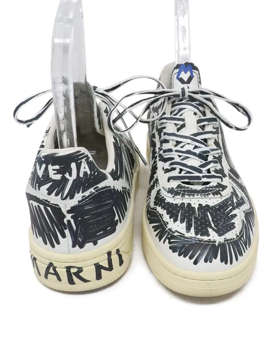 Marni x Veja Black & White Print Leather Sneakers sz 12