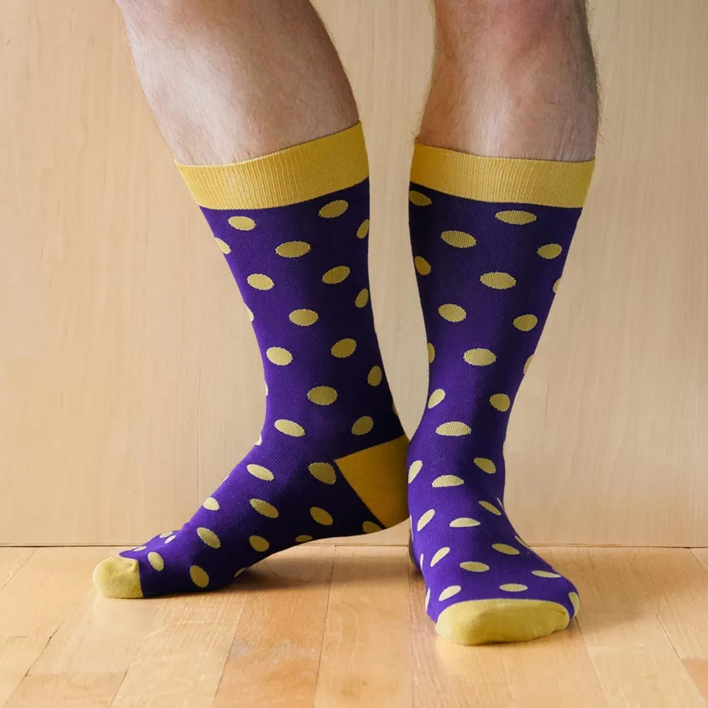 Men's Dark Purple and Gold Polka Dot Socks
