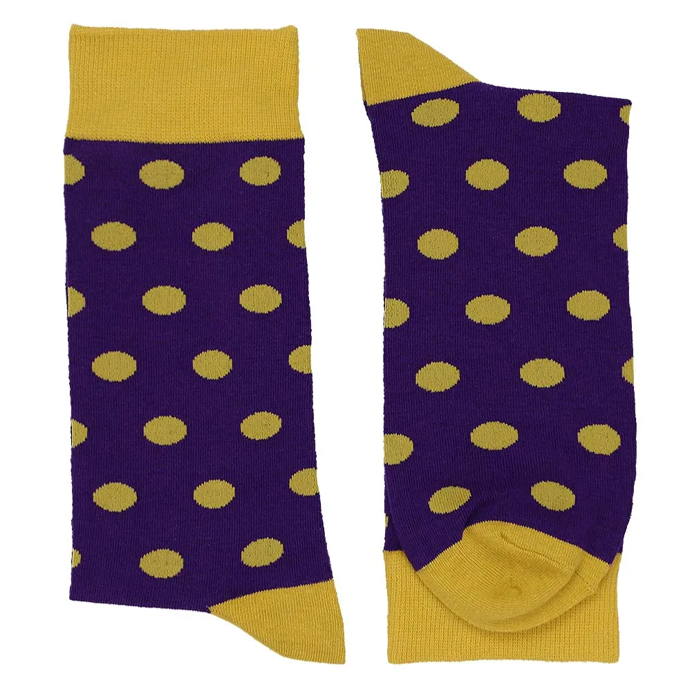 Men's Dark Purple and Gold Polka Dot Socks