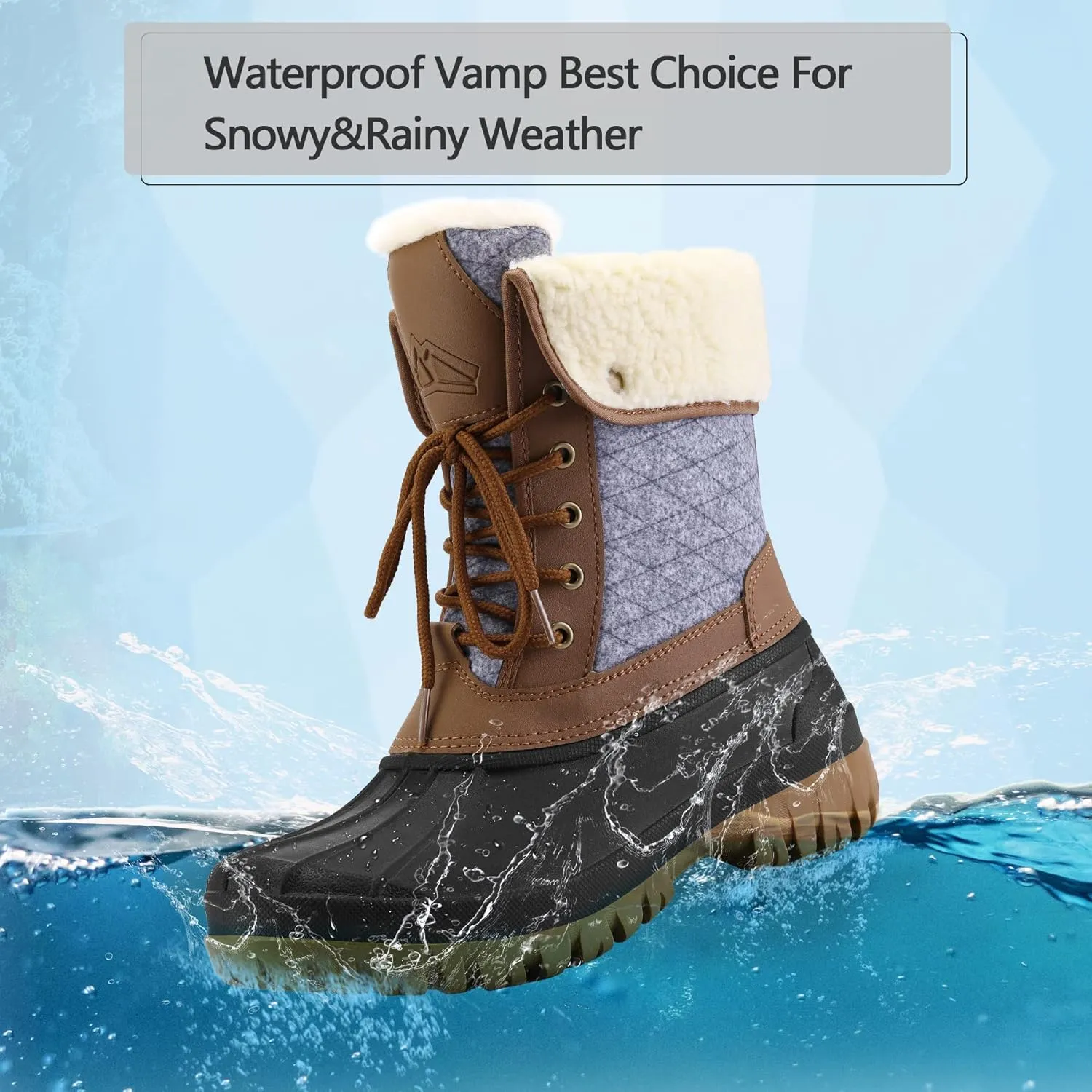 mysoft Women's Waterproof Snow Boots Insulated Warm, Lace-Up Winter Mid Calf Duck Boots for Outdoor