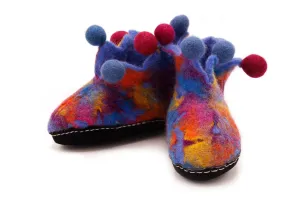 Neon Splashy Hand Felted Wool Blue Baby Booties