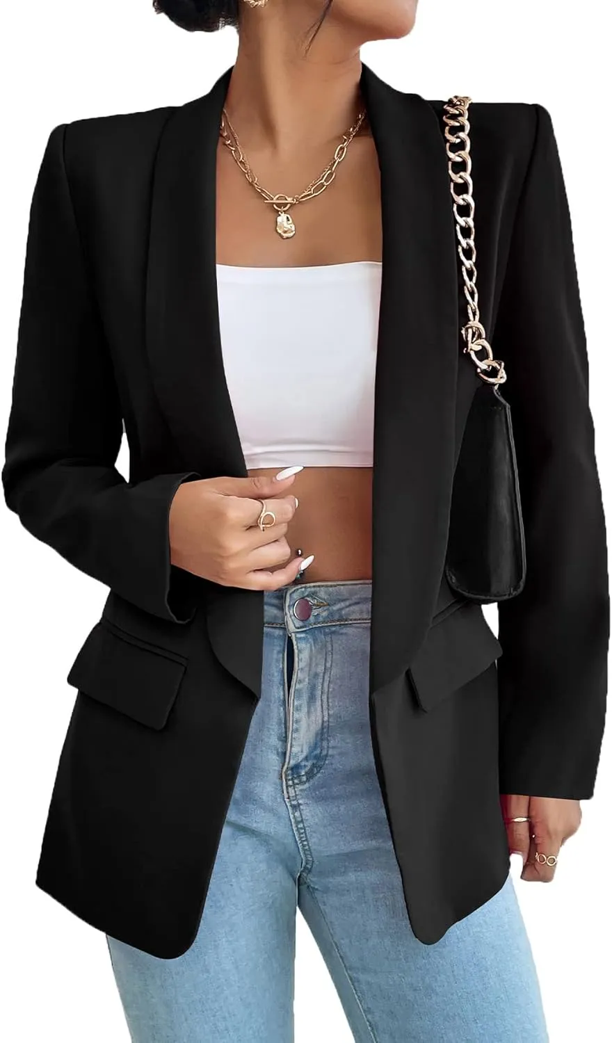 Nihsatin Women's Business Casual Blazer Lapel Collar Open Front Long Sleeve Jackets