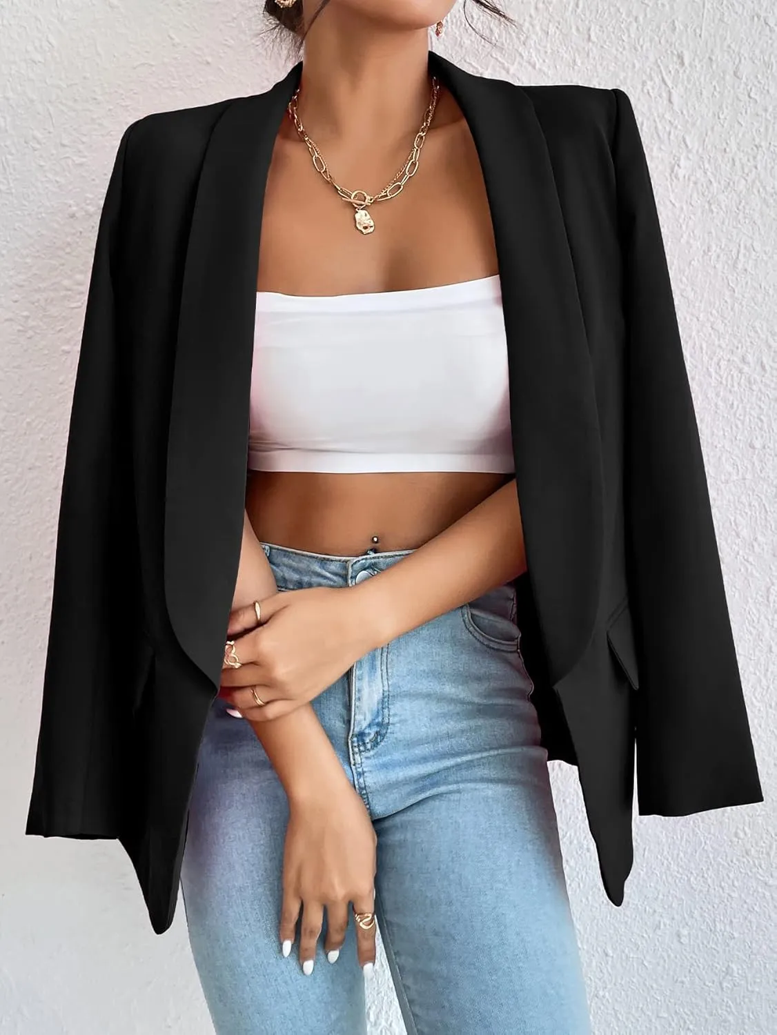Nihsatin Women's Business Casual Blazer Lapel Collar Open Front Long Sleeve Jackets