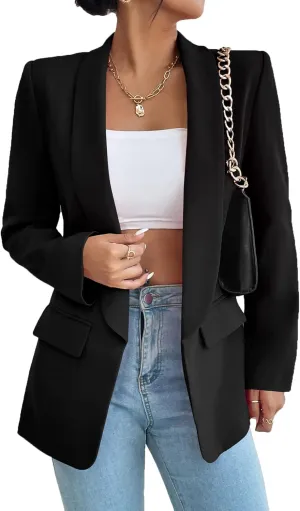 Nihsatin Women's Business Casual Blazer Lapel Collar Open Front Long Sleeve Jackets