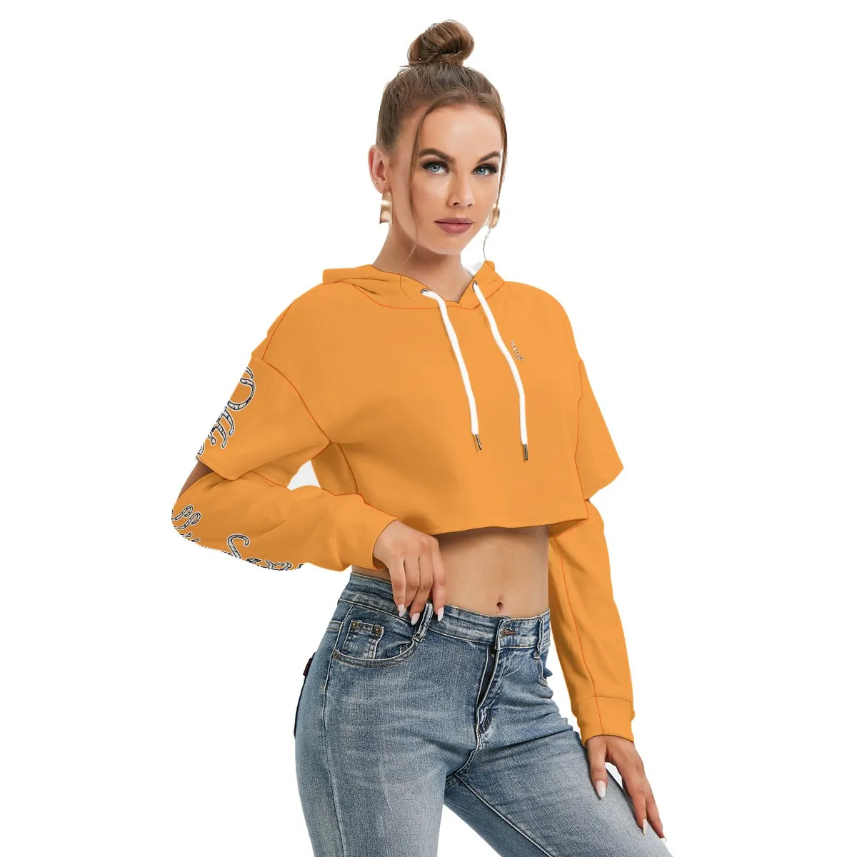 Officially Sexy Halloween Collection Black and Orange Bats Women's Orange Heavy Fleece Cropped Hoodi