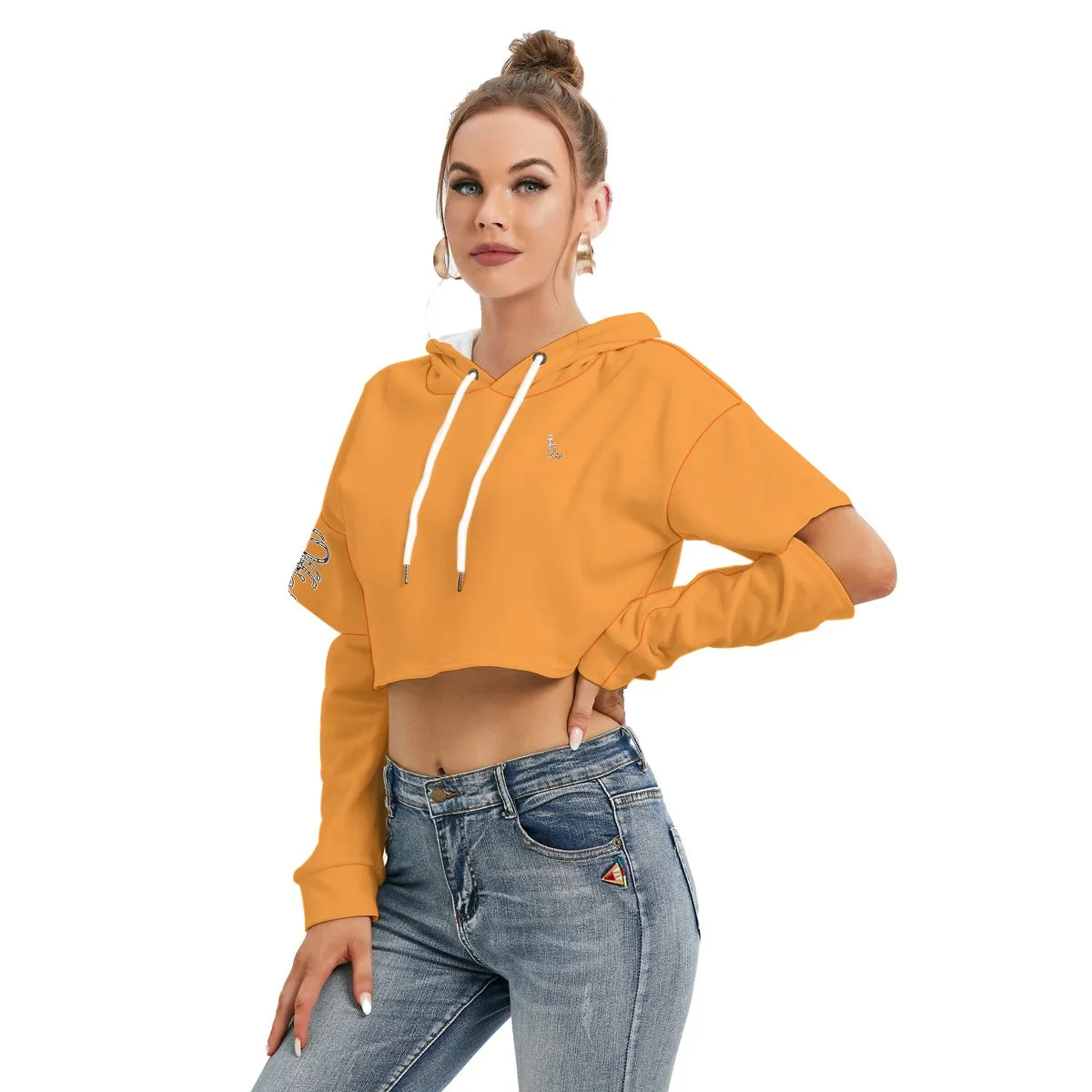 Officially Sexy Halloween Collection Black and Orange Bats Women's Orange Heavy Fleece Cropped Hoodi
