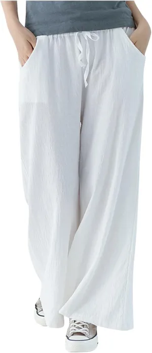 Plus Size Pants for Women, Casual Wide Leg High Waisted Trouser, Breathable & Comfortable Cotton Linen Blend Pants