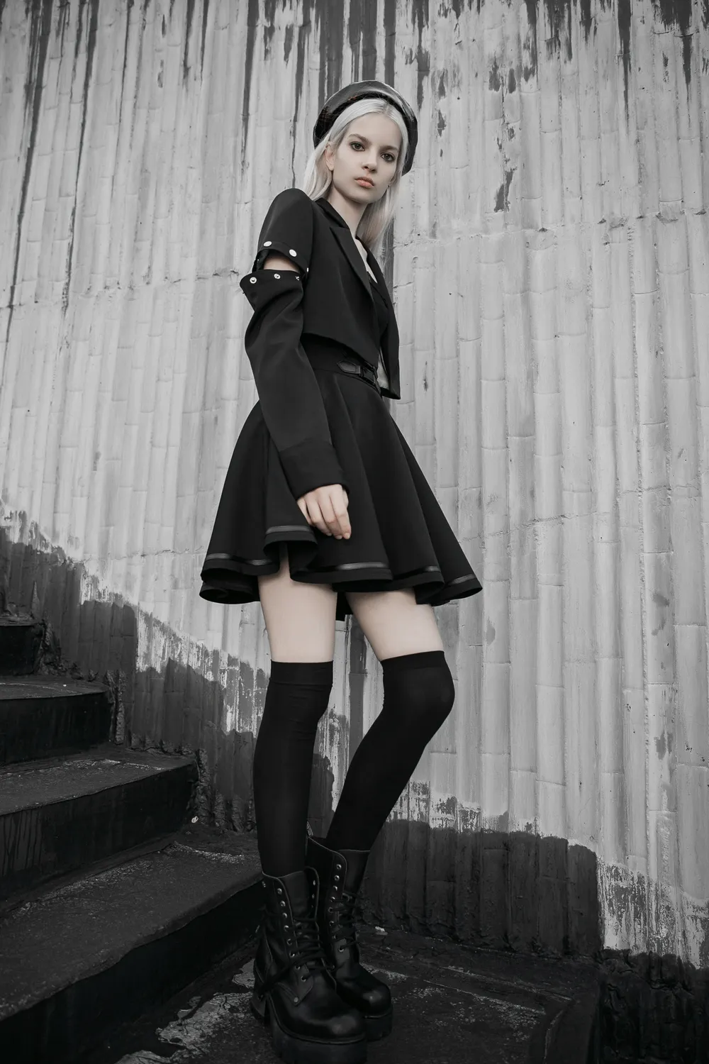 Punk Rave Black High-Waisted Skirt with Buckle