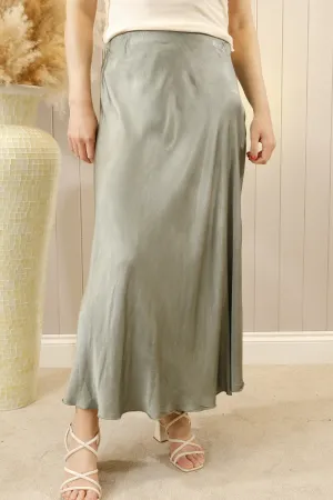 Satin Flair Skirt Sage