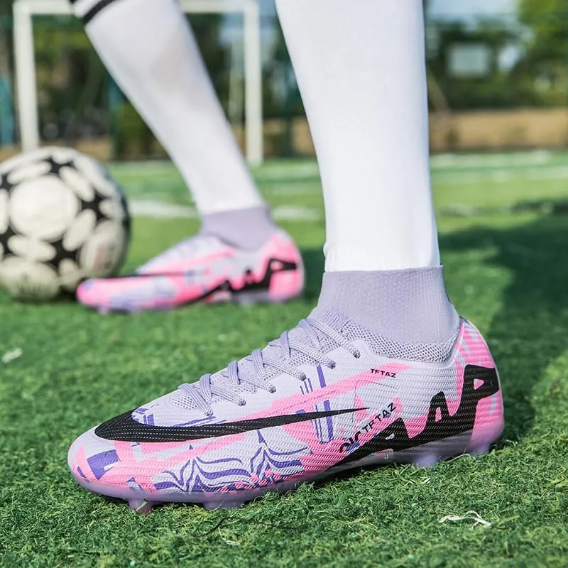 Soccer Cleats Mens Football Cleats Professional Soccer Shoes High-Tops Non-Slip Spikes for Big Boys Wide Training Sneaker Outdoor Indoor for AG/FG/TF Football Boots