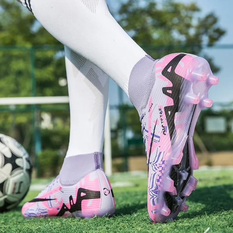 Soccer Cleats Mens Football Cleats Professional Soccer Shoes High-Tops Non-Slip Spikes for Big Boys Wide Training Sneaker Outdoor Indoor for AG/FG/TF Football Boots