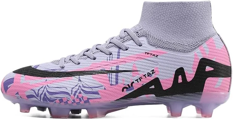 Soccer Cleats Mens Football Cleats Professional Soccer Shoes High-Tops Non-Slip Spikes for Big Boys Wide Training Sneaker Outdoor Indoor for AG/FG/TF Football Boots