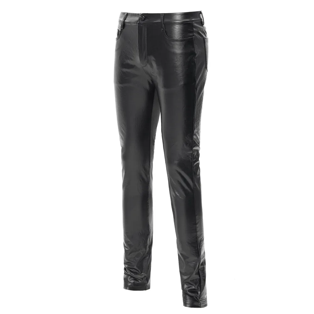Stylish Black Slim Fit Stretch Leather Trousers for Men