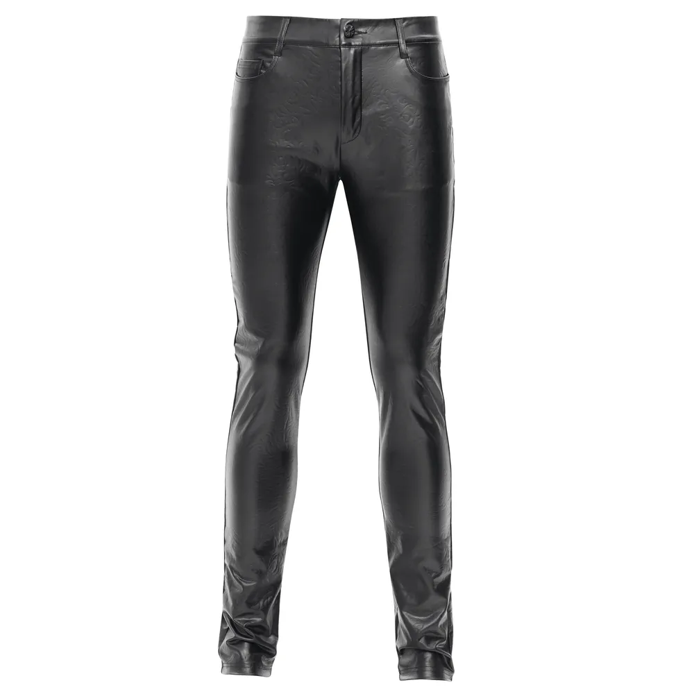 Stylish Black Slim Fit Stretch Leather Trousers for Men