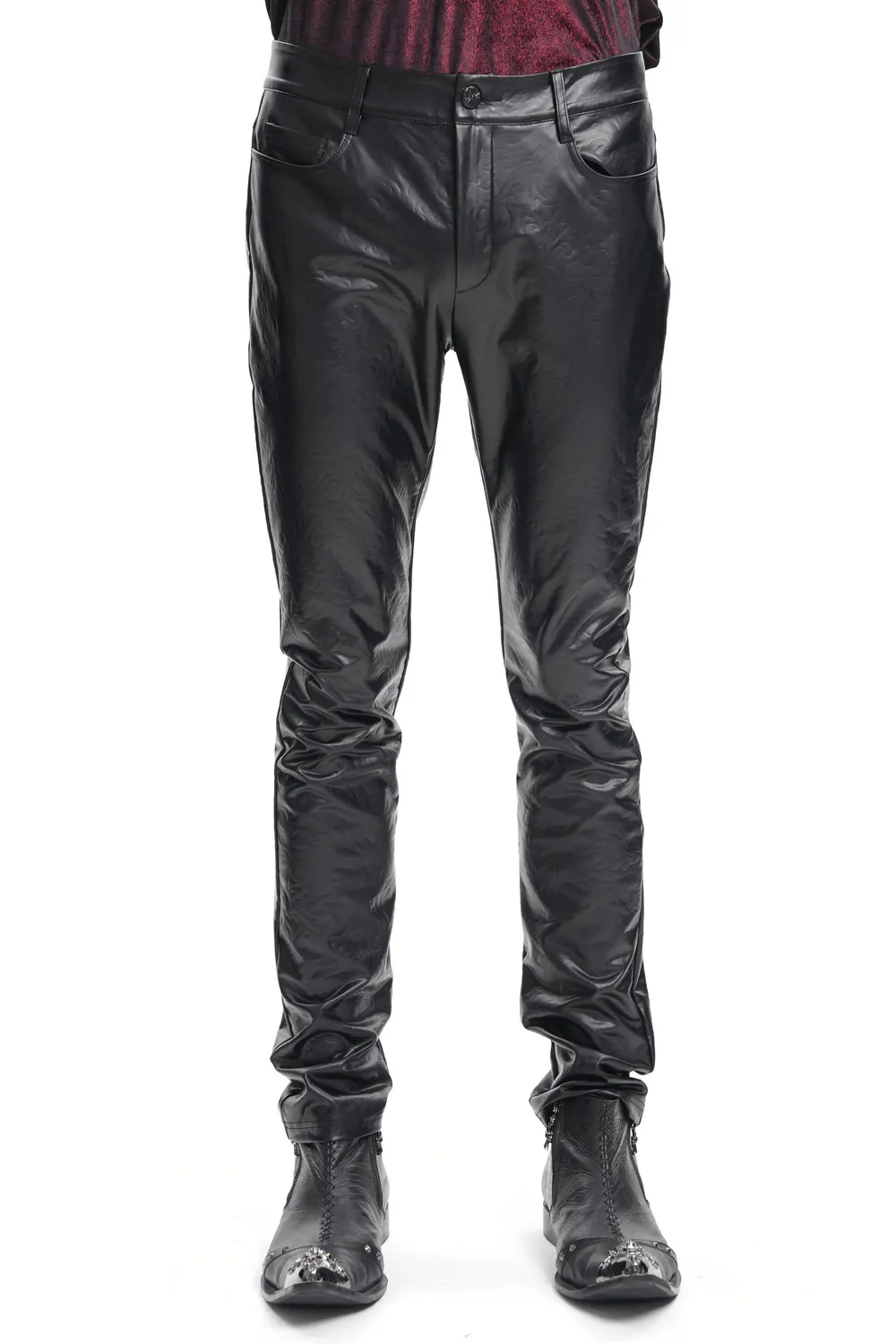 Stylish Black Slim Fit Stretch Leather Trousers for Men