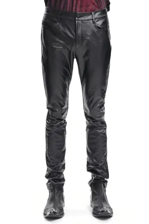 Stylish Black Slim Fit Stretch Leather Trousers for Men