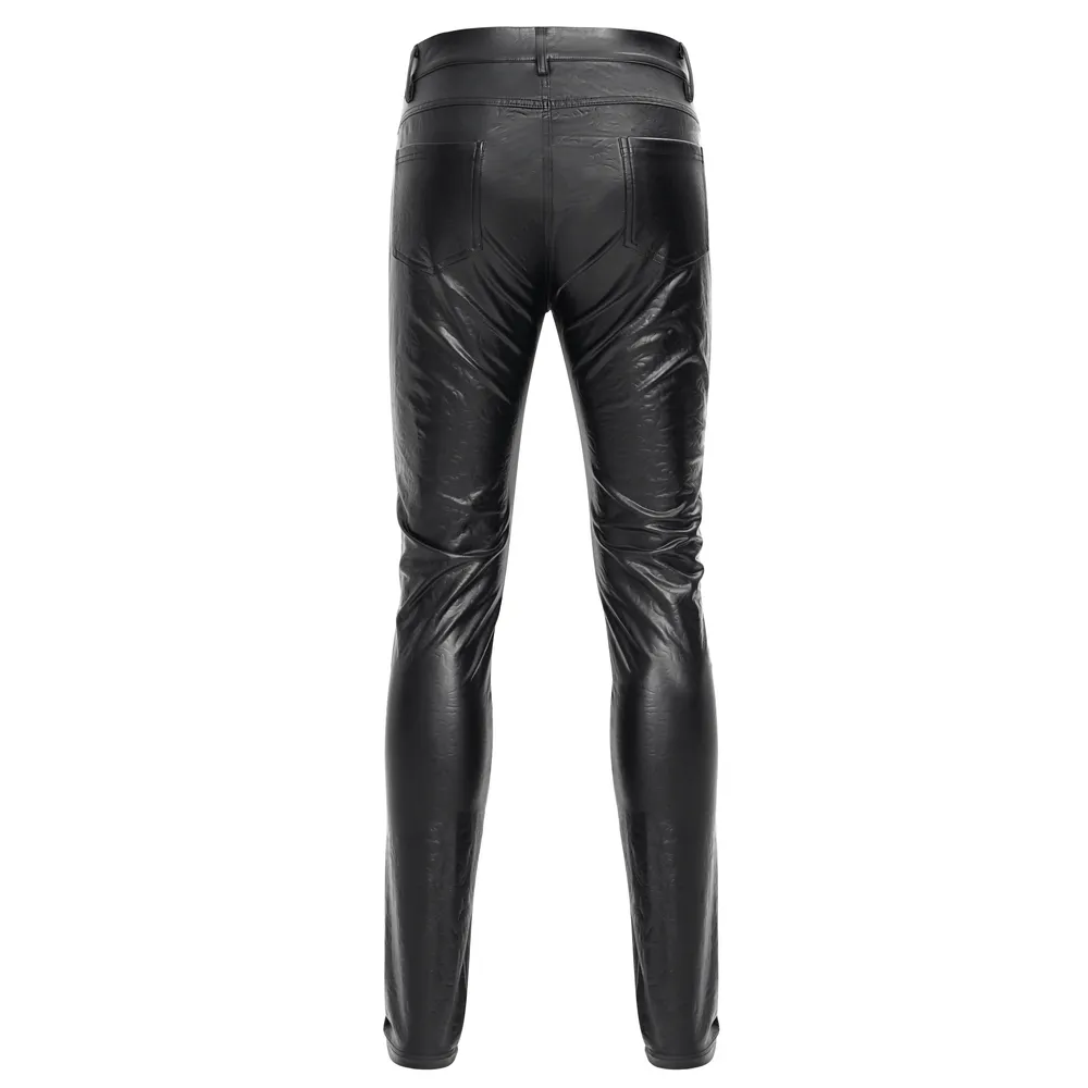 Stylish Black Slim Fit Stretch Leather Trousers for Men