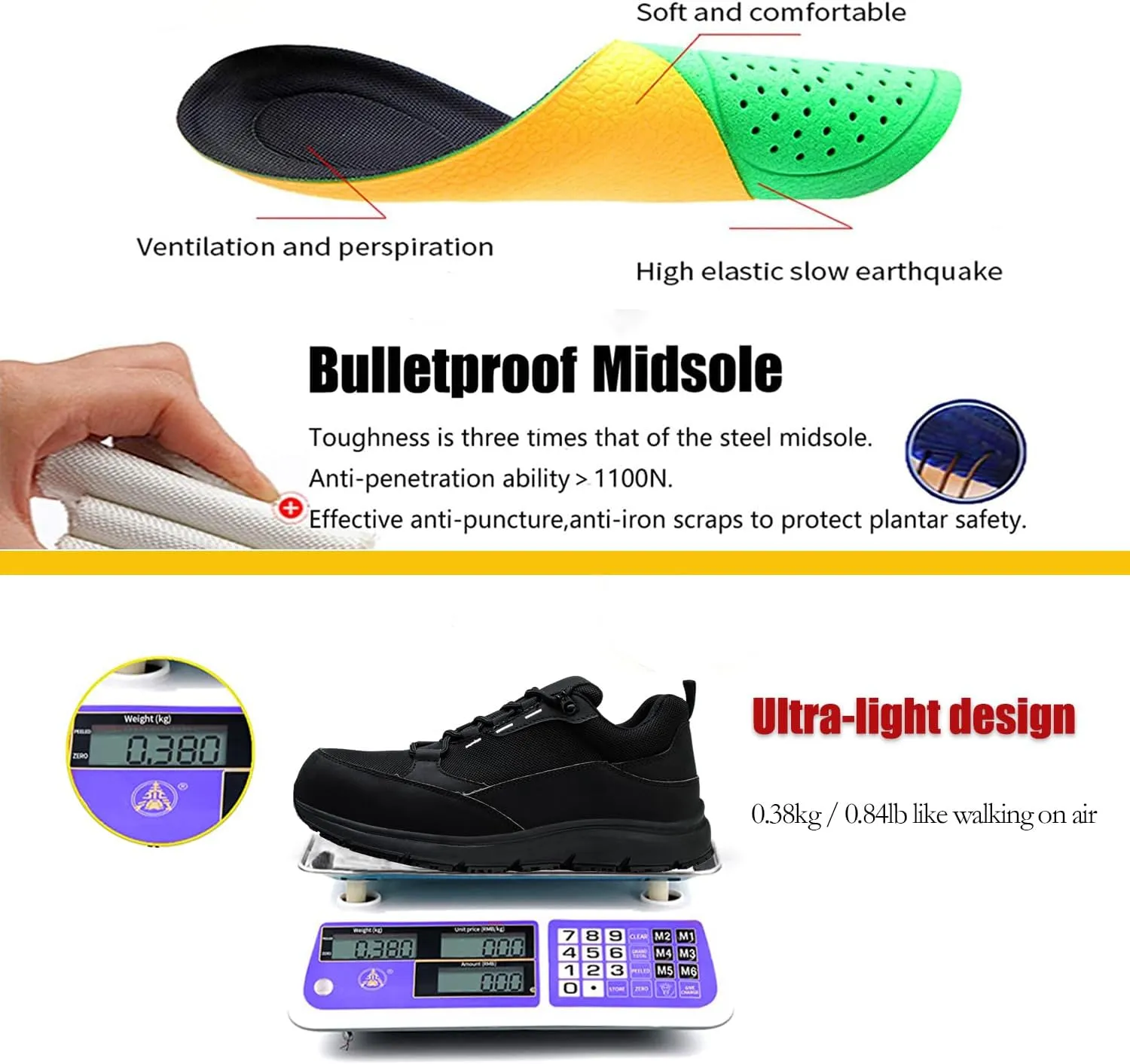 ulogu Steel Toe Shoes for Men WomenWaterproof Lightweight Roofing ShoeSafety Industrial Work Sneakers