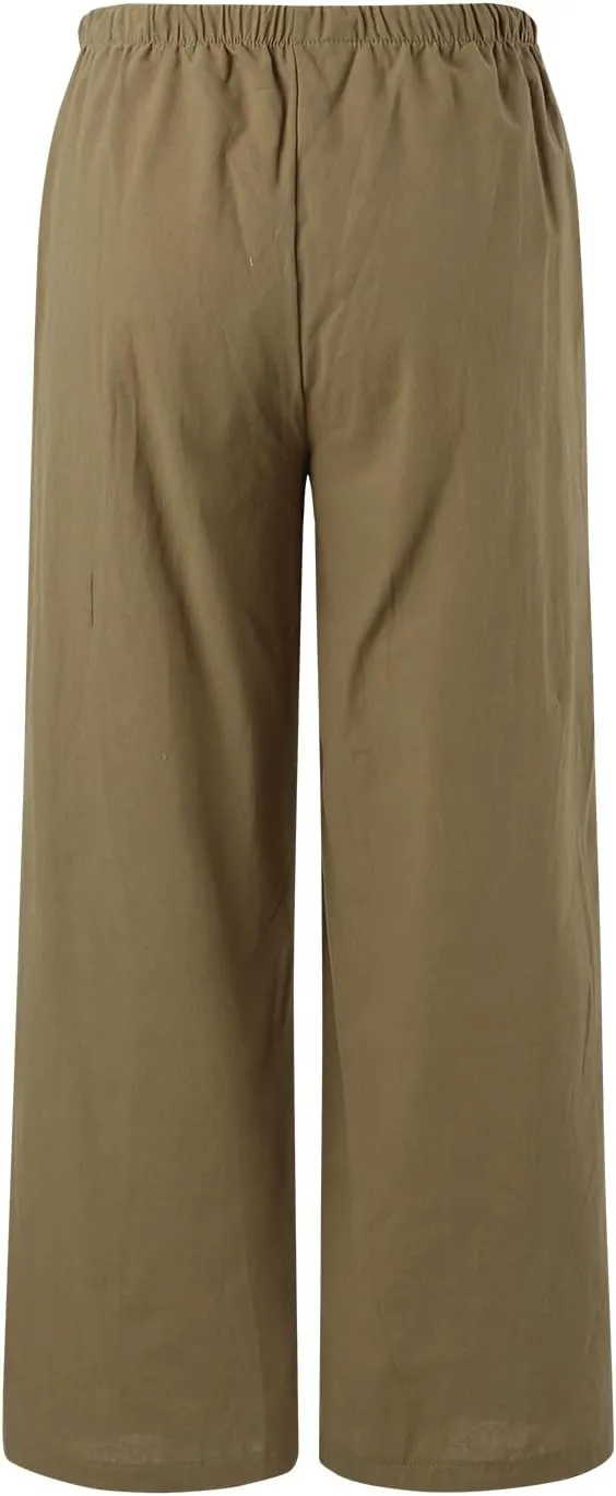 Wide Leg Cotton Linen Pants for Women Comfortable Fashion Flowy High Waisted Beach Palazzo Trousers with Pockets 2025 Summer