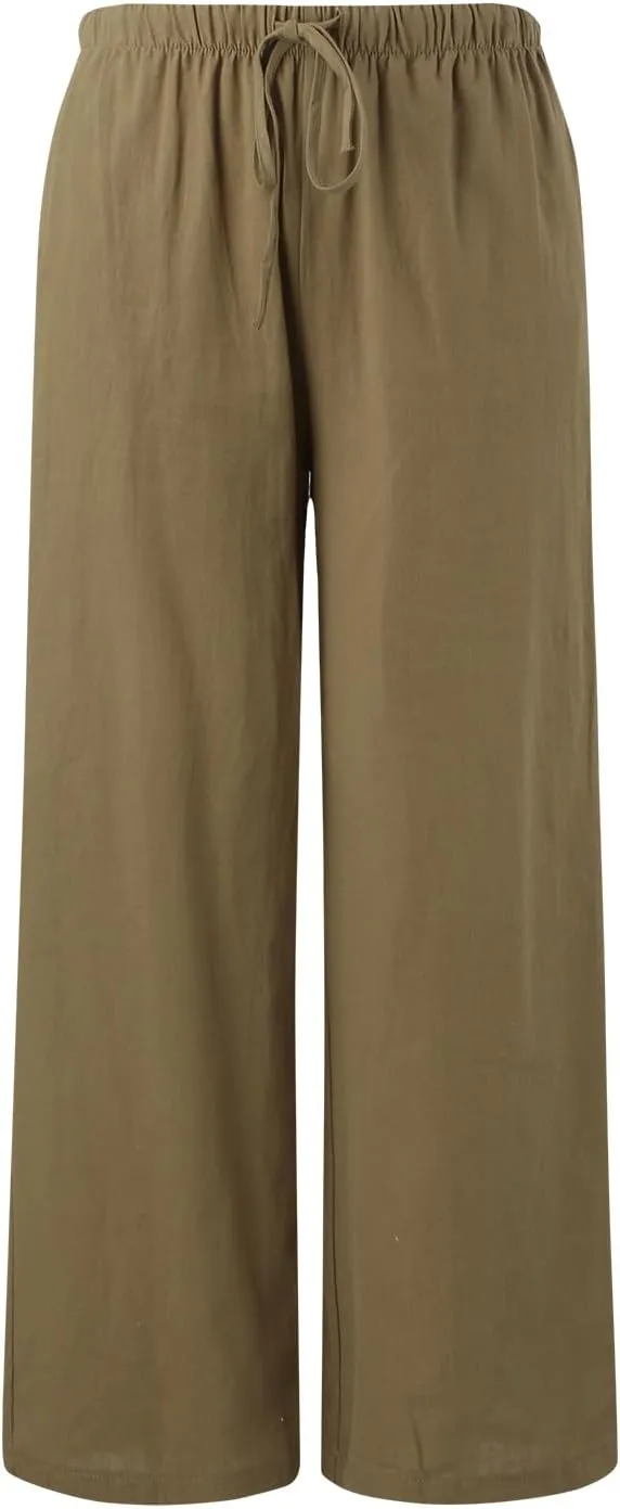 Wide Leg Cotton Linen Pants for Women Comfortable Fashion Flowy High Waisted Beach Palazzo Trousers with Pockets 2025 Summer