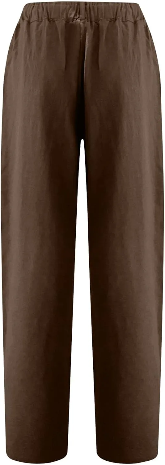 Women Cotton Linen Cropped Pants for Summer Pull on Elastic High Waisted Trouser Lightweight Dressy Outfit