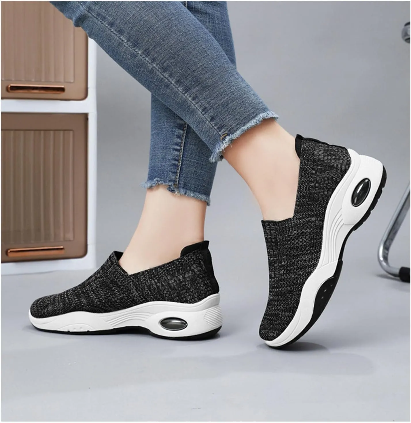 Women Orthopedic Sneakers Slip On Air Cushion Wedge Walking Shoes Arch Support Low Top Shoes Orthopedic Shoes for Women