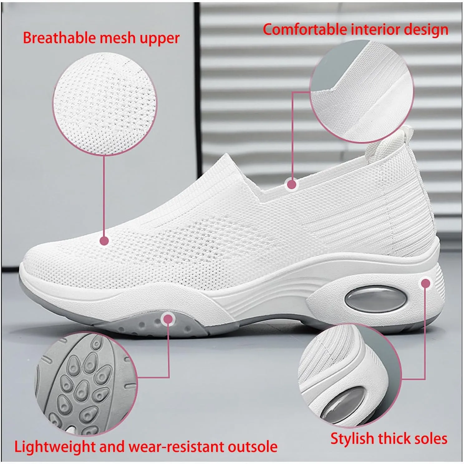 Women Orthopedic Sneakers Slip On Air Cushion Wedge Walking Shoes Arch Support Low Top Shoes Orthopedic Shoes for Women