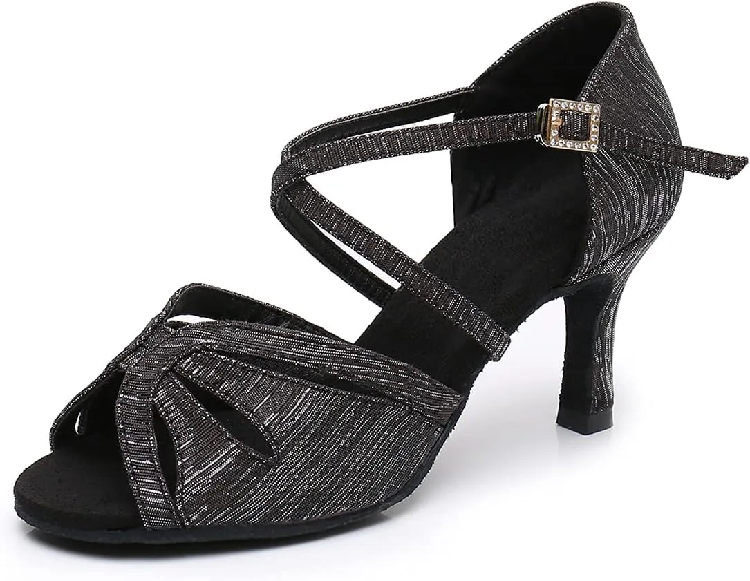 Women's Latin Dance Shoes Ballroom Salsa Professional Practice Performance Satin Dancing Shoes