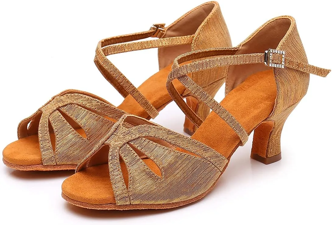 Women's Latin Dance Shoes Ballroom Salsa Professional Practice Performance Satin Dancing Shoes