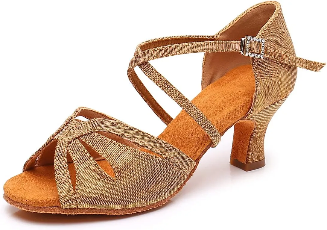 Women's Latin Dance Shoes Ballroom Salsa Professional Practice Performance Satin Dancing Shoes