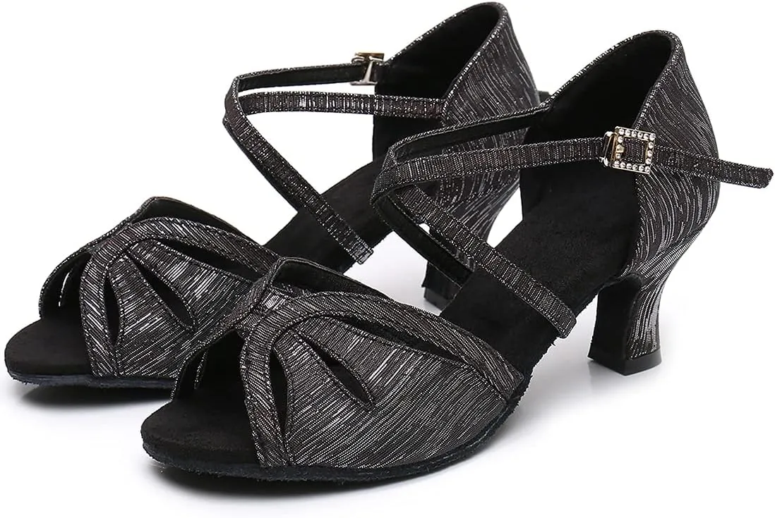 Women's Latin Dance Shoes Ballroom Salsa Professional Practice Performance Satin Dancing Shoes