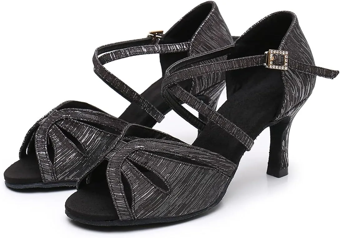 Women's Latin Dance Shoes Ballroom Salsa Professional Practice Performance Satin Dancing Shoes