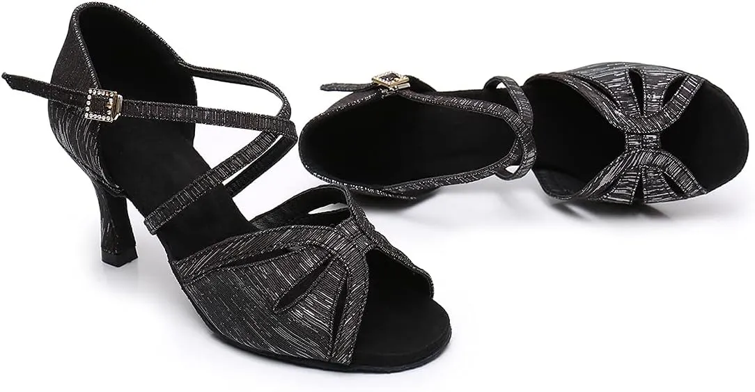 Women's Latin Dance Shoes Ballroom Salsa Professional Practice Performance Satin Dancing Shoes