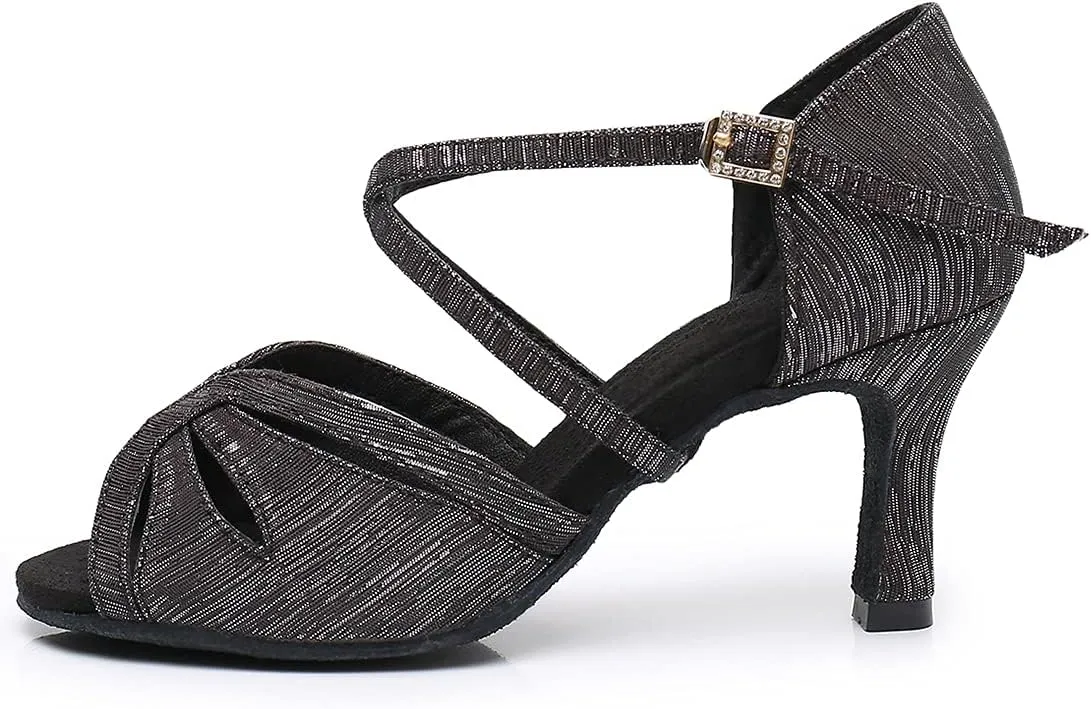 Women's Latin Dance Shoes Ballroom Salsa Professional Practice Performance Satin Dancing Shoes