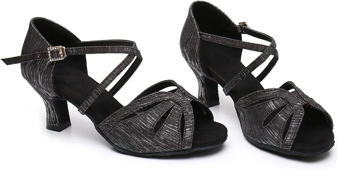 Women's Latin Dance Shoes Ballroom Salsa Professional Practice Performance Satin Dancing Shoes