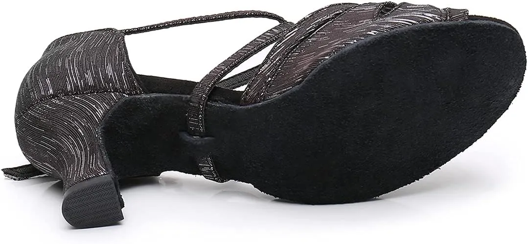Women's Latin Dance Shoes Ballroom Salsa Professional Practice Performance Satin Dancing Shoes